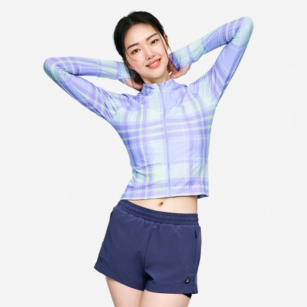 BARREL 女款格紋短版拉鍊防曬衣